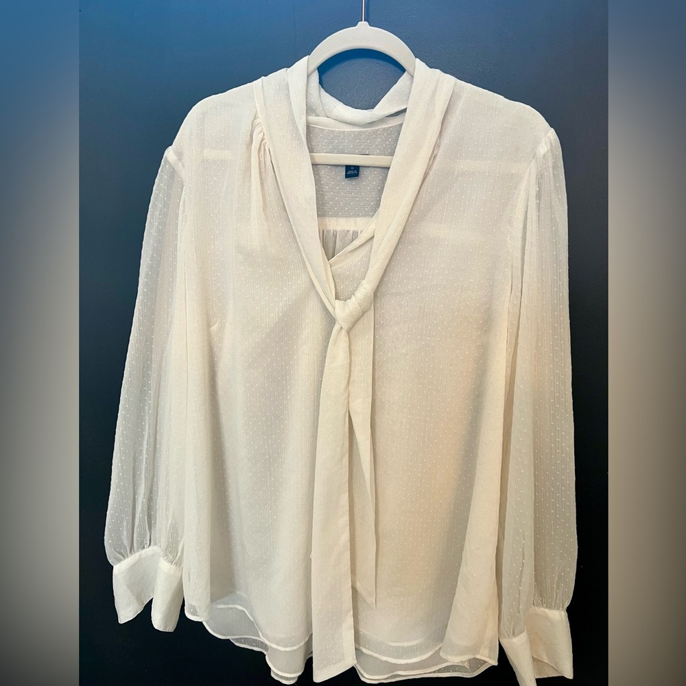 Ann Taylor Ivory Tie-Neck Blouse